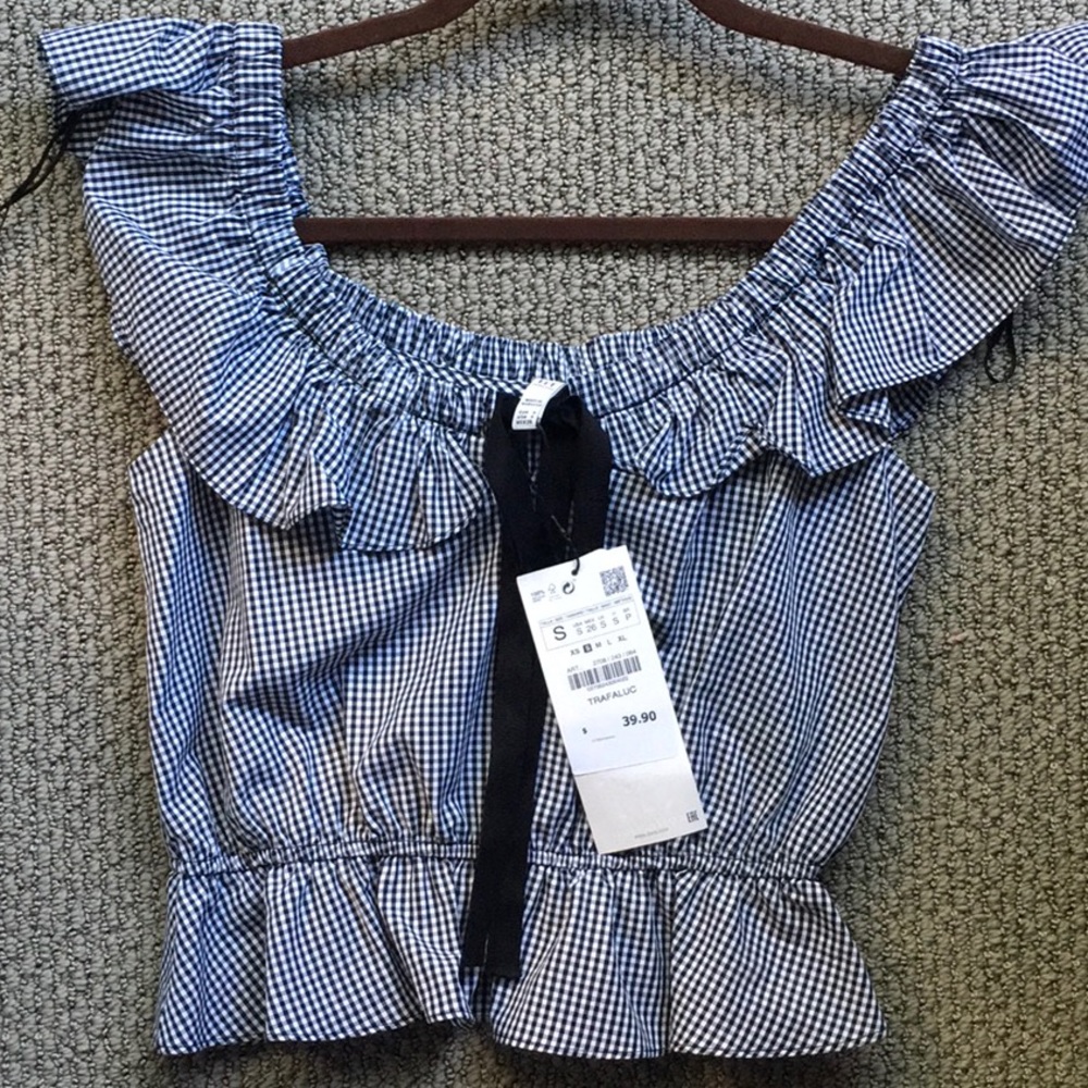ZARA off the shoulder gingham top